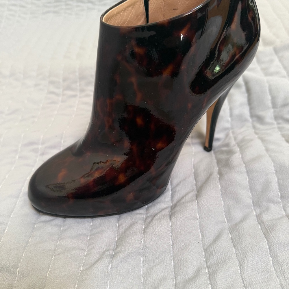 Giuseppe Zanotti patent leather tortoise Brown stiletto booties